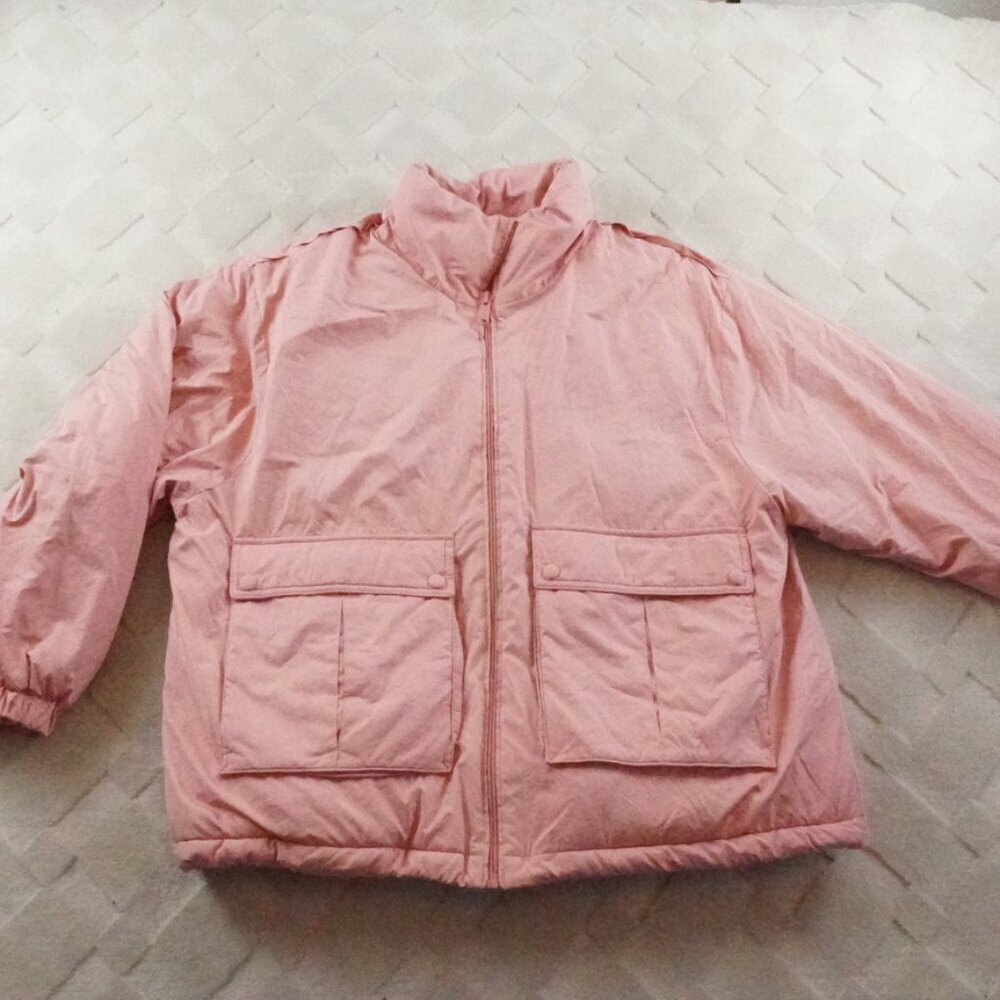 We The Free Duvet Bomber Jacket Womens Large Pink Oversized Puffer Full Zip